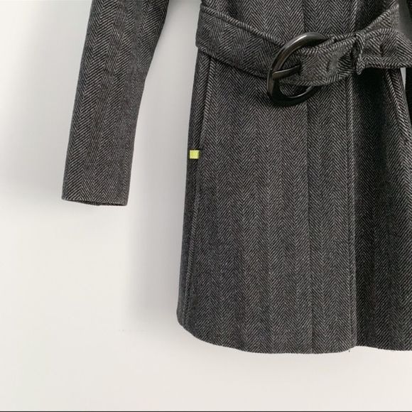 Anthropologie Soia & Kyo Grey Herringbone Wool Blend Belted Lined Coat Sz XL - Picture 5 of 10